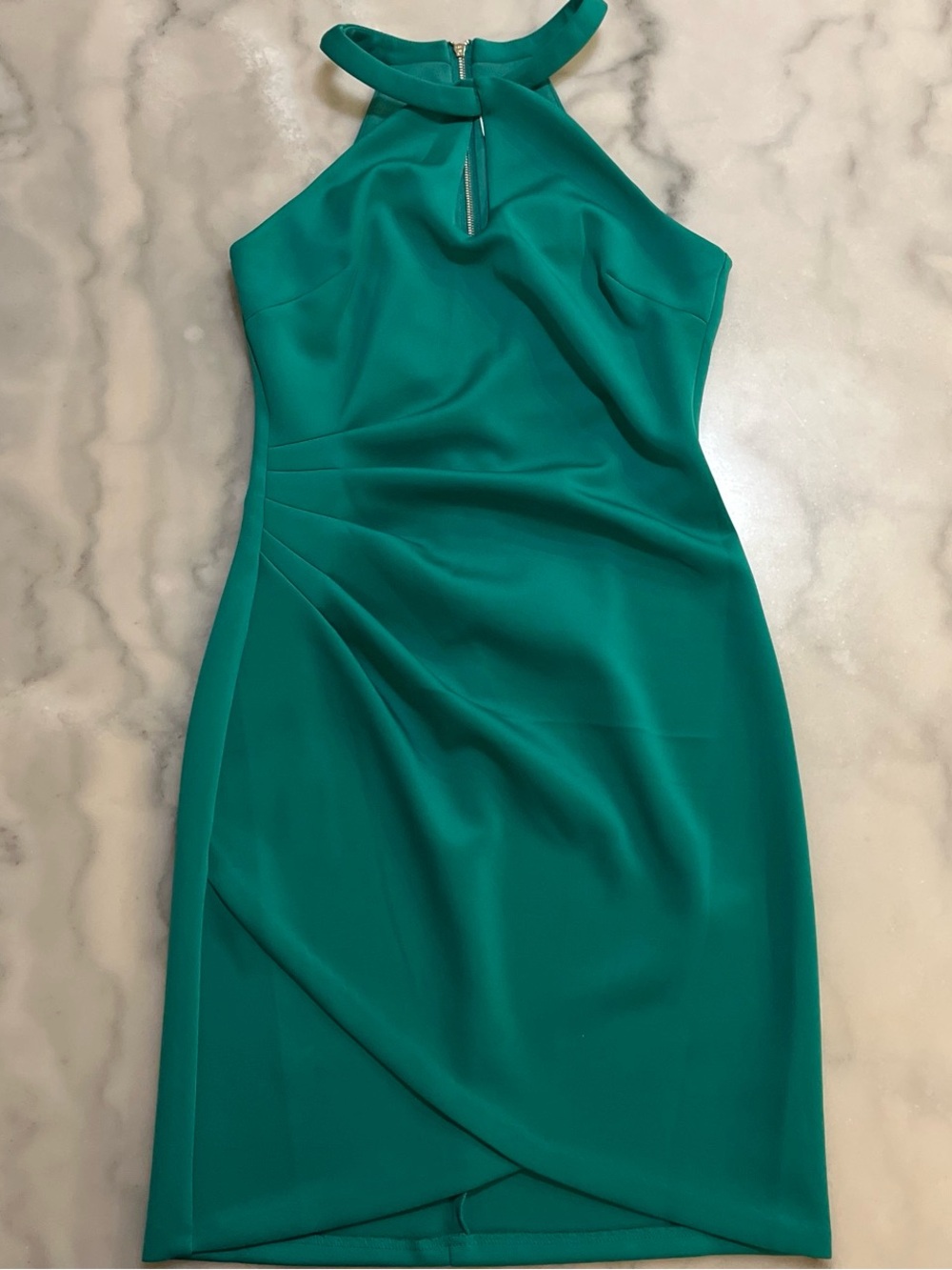 One-Shoulder Teal Cocktail Dress with Halter Neck